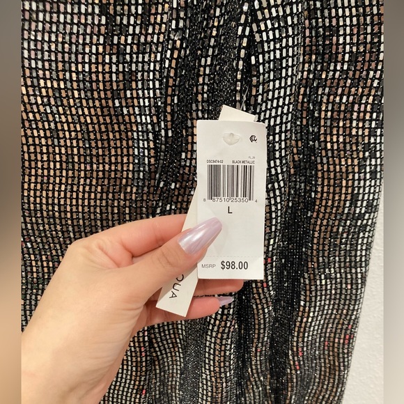 AQUA Shine Metallic Long Puff Sleeve Mini Dress NWT size large - Picture 5 of 7
